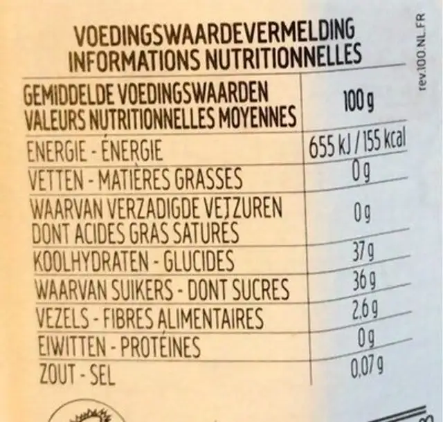 Fiordifrutta nutrition facts table
