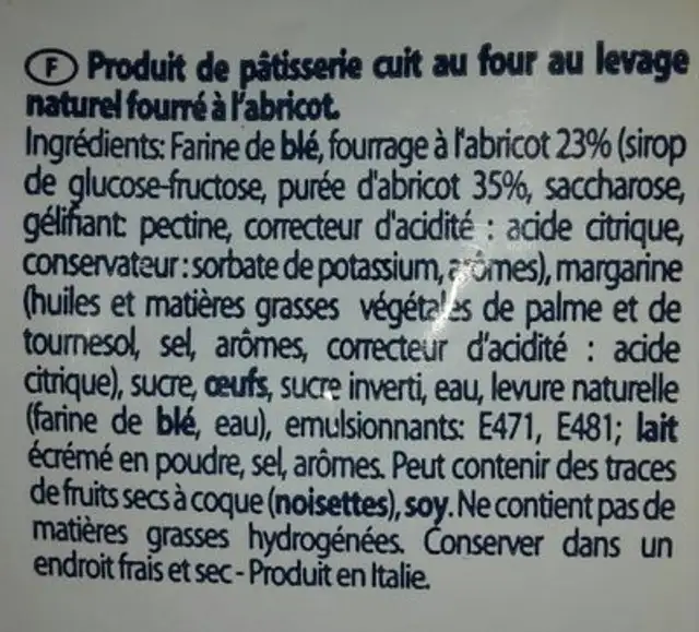 Ruggeri Mini Brioche Albicocca ingredients label