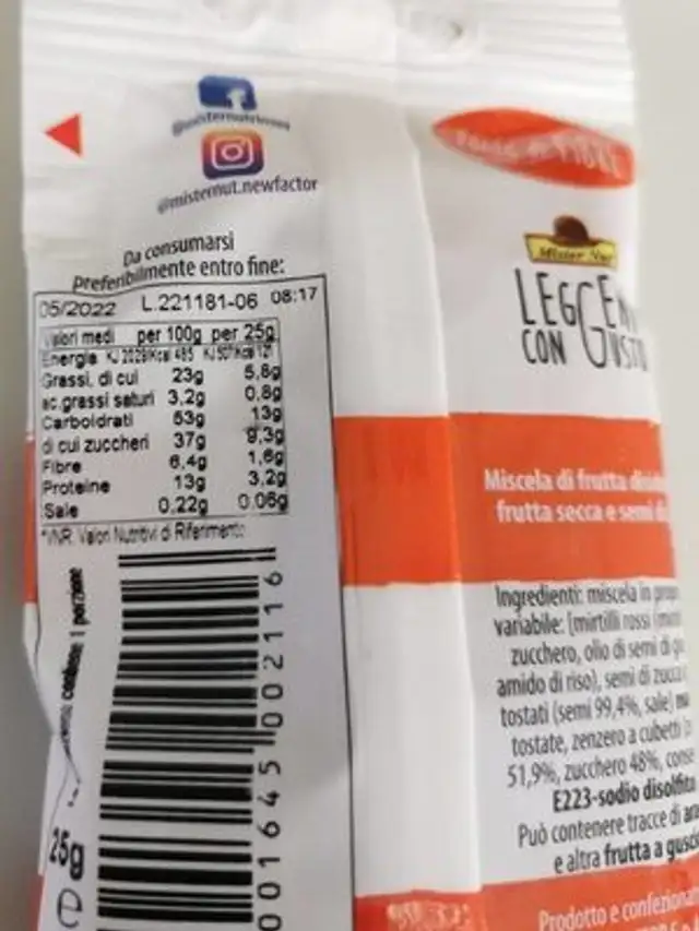 Zen Mix nutrition facts table