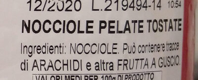 nocciole pelate tostate ingredients label