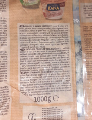 GNOCCHI ingredients label