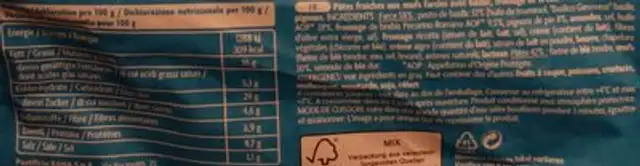 Pesto alla Genovese nutrition facts table
