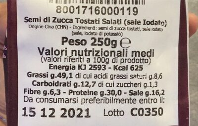 semi di zucca nutrition facts table