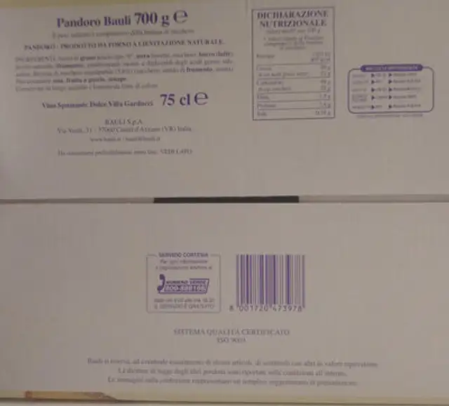 Auguri e Bonta ingredients label