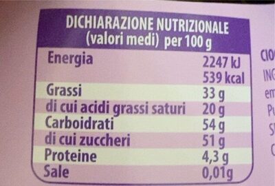 Uovo grandi firme nutrition facts table