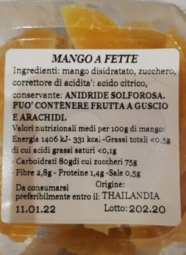 Mango Life nutrition facts table