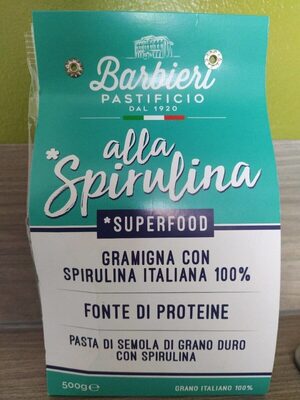Pasta alla spirulina front packaging