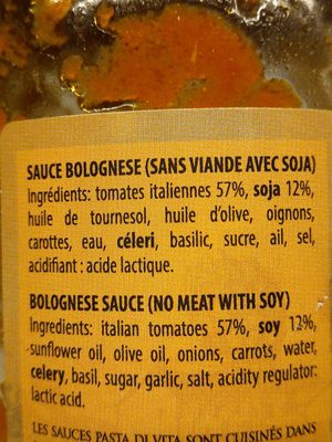 Sauce Bolognese 680GR ingredients label