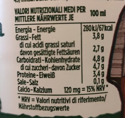 Latte fresco intero nutrition facts table