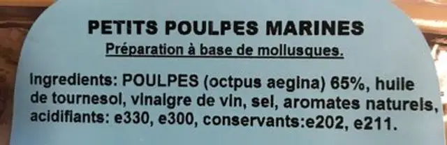 Petits poulpes marinés ingredients label
