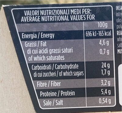 Naturalissimi bio nutrition facts table