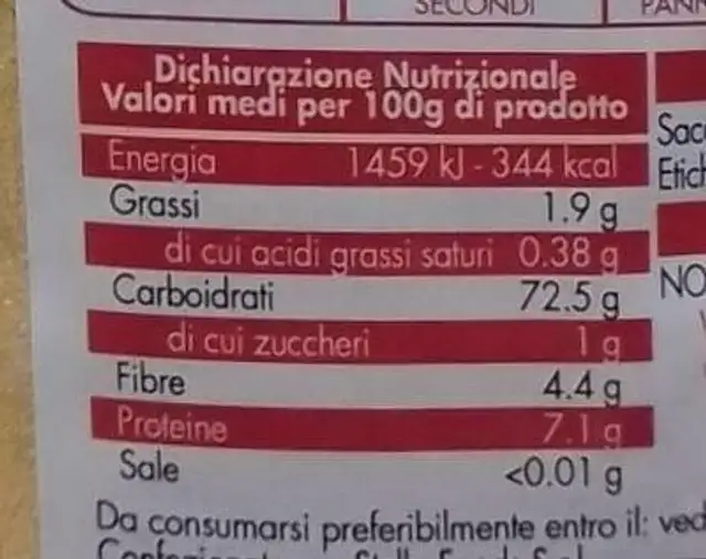 Polenta fior di pannocchia nutrition facts table