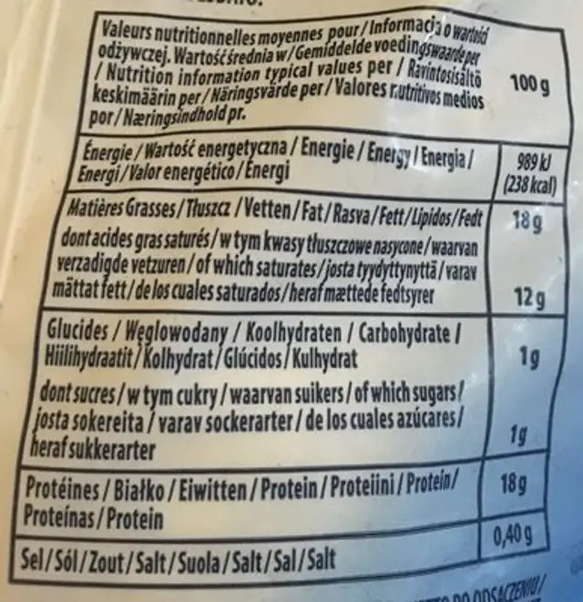 Maxi Mozzarella Balls nutrition facts table