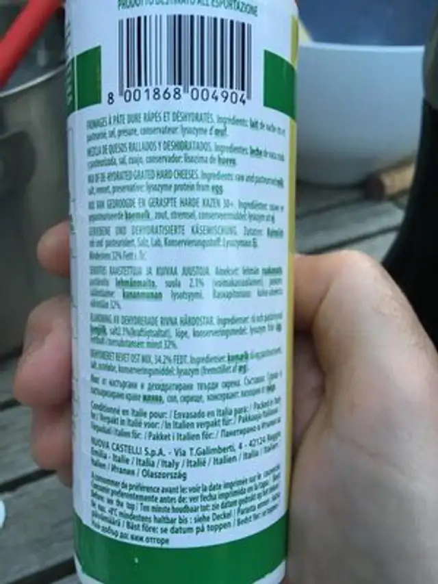Scandalo ingredients label