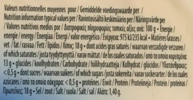 Mozzarella 400G. Castelli, ingredients label
