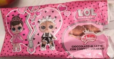 Cioccolato al latte con confetti colorati front packaging