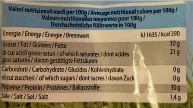 Formaggio italiano grattuggiato fresco nutrition facts table