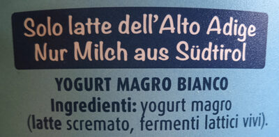 Yogurt Magro Zero Grassi Bianco Natur ingredients label