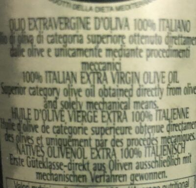 Olio extra vergine di olivia ingredients label