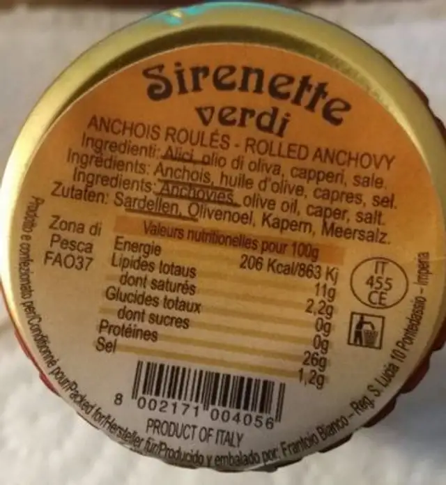 Sirenette verdi ingredients label