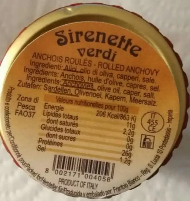 Sirenette verdi nutrition facts table