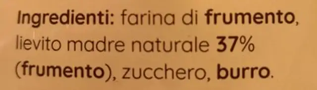 Biscotte del Lagaccio ingredients label