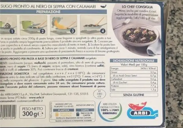 Sugo al nero di seppia con calamari front packaging