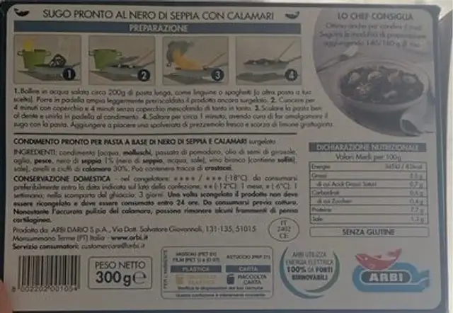 Sugo al nero di seppia con calamari nutrition facts table