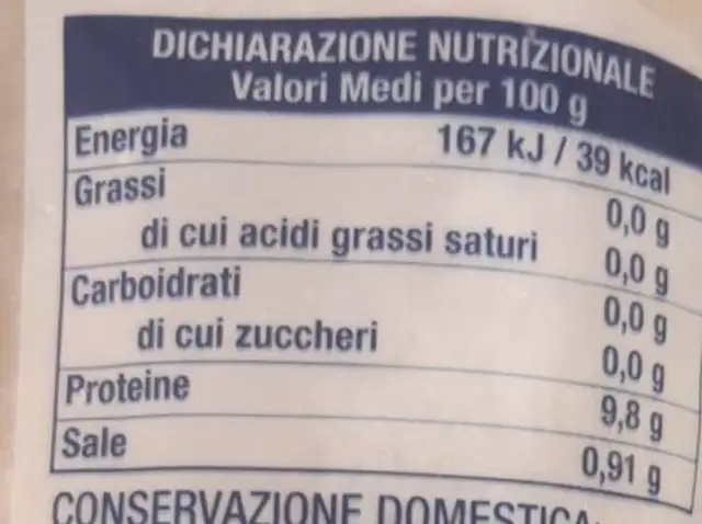 Filetto di merluzzo d'Alaska nutrition facts table