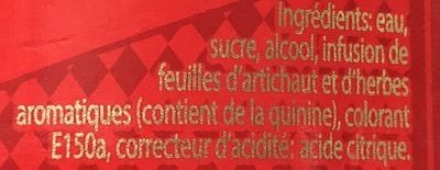 Cynar ingredients label