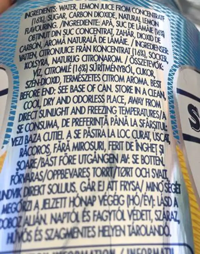San Pellegrino Limonata 0,33l ingredients label