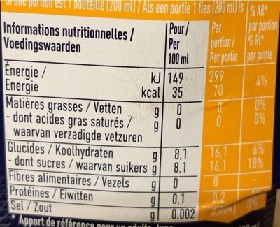 Aranciata nutrition facts table