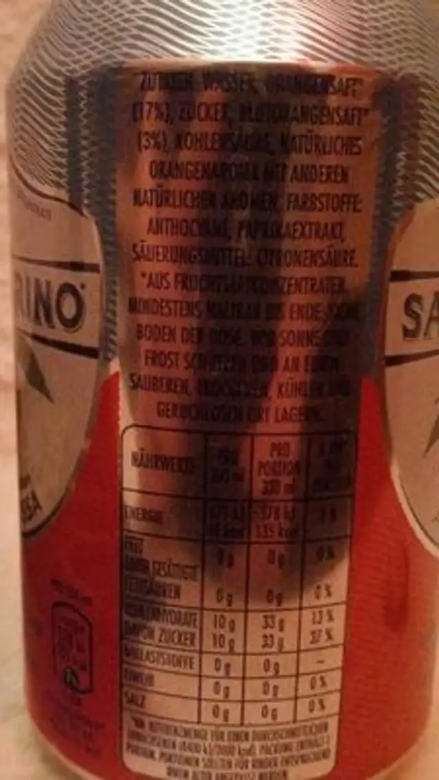Sanpellegrino Aranciata Rossa ingredients label