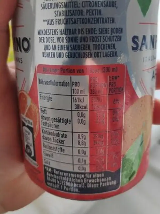 Sanpellegrino Aranciata Rossa nutrition facts table