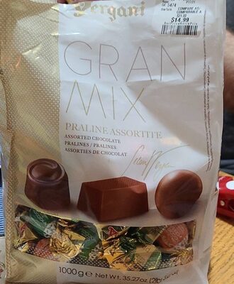 Assorted chocolate pralines front packaging