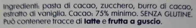 Cioccolato fondente extra- amaro 75% ingredients label
