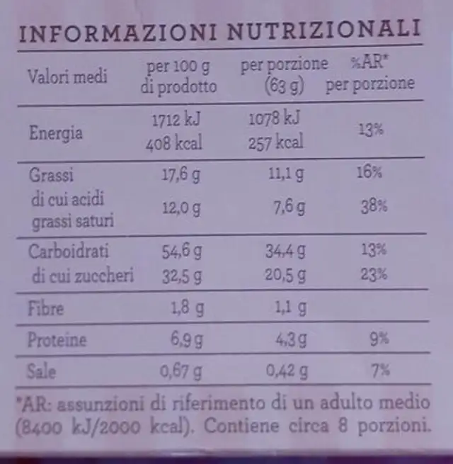 DOLCE SAVOIA - ciambella bicolore nutrition facts table
