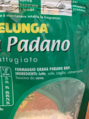 Grana Padano Esselunga ingredients label