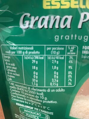 Grana Padano Esselunga nutrition facts table