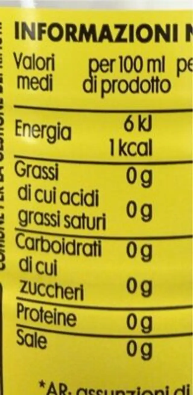 Tonica zero nutrition facts table