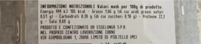 Tartare di Razza Piemontese nutrition facts table