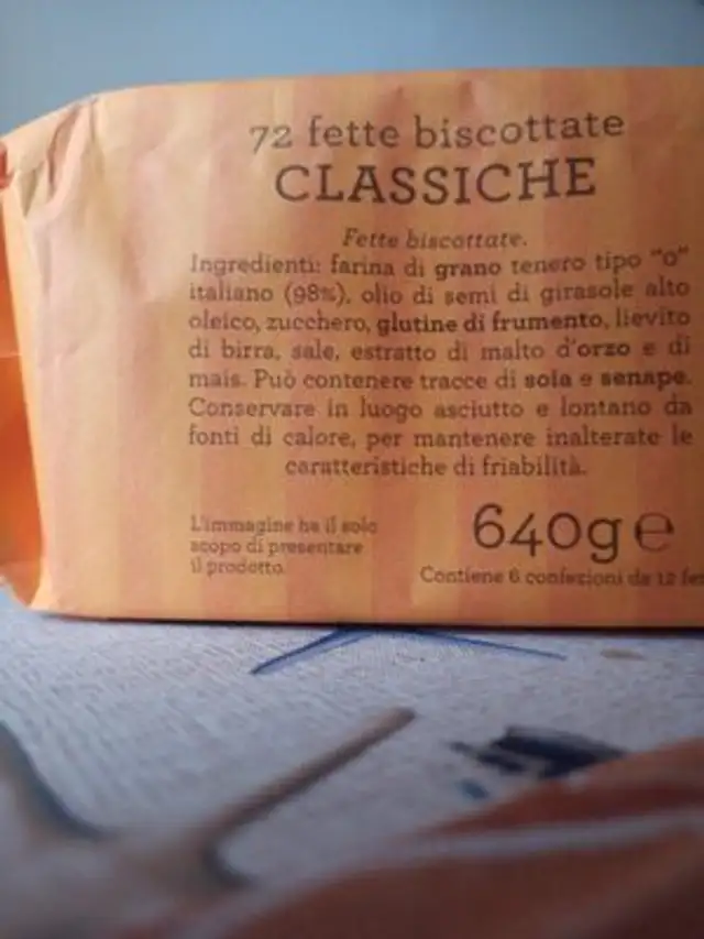 Fette biscottate ingredients label