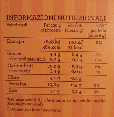 Fette biscottate classiche Esselunga nutrition facts table
