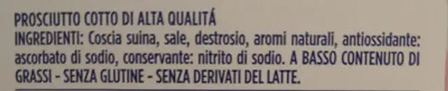 prosciutto cotto ingredients label