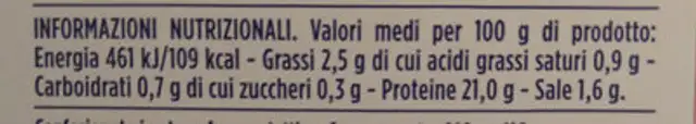 prosciutto cotto nutrition facts table