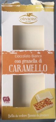Cioccolato bianco con granella di caramello front packaging