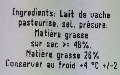 Gorgonzola DOP ingredients label