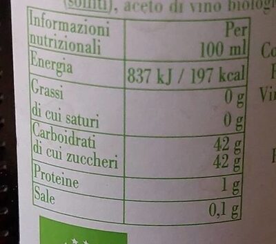 Aceto balsamico di Modena biologico nutrition facts table