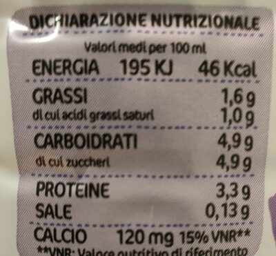 Latte parzialmente scremato UHT senza lattosio nutrition facts table