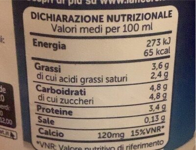 Latte Fresco nutrition facts table